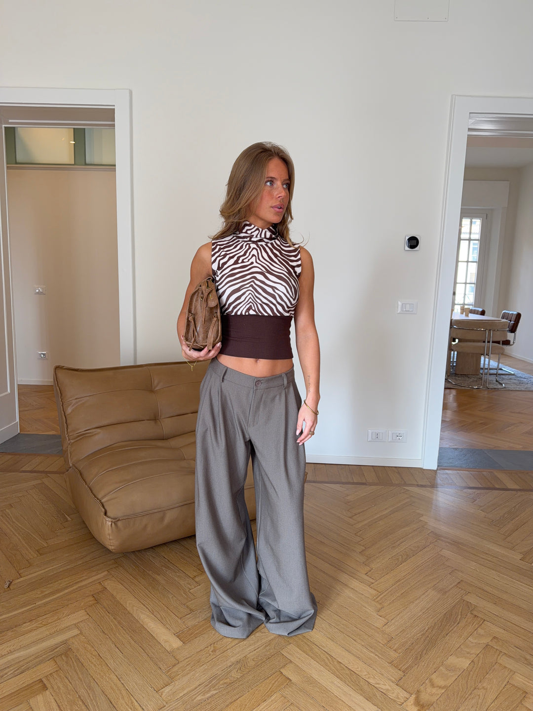 Jutta zebra top - Brun/hvid
