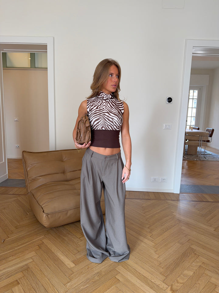 Jutta zebra top - Brun/hvid