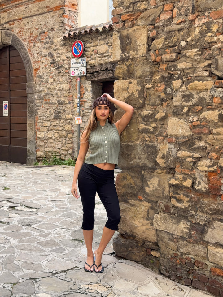 Sigga high neck knap top - Sage