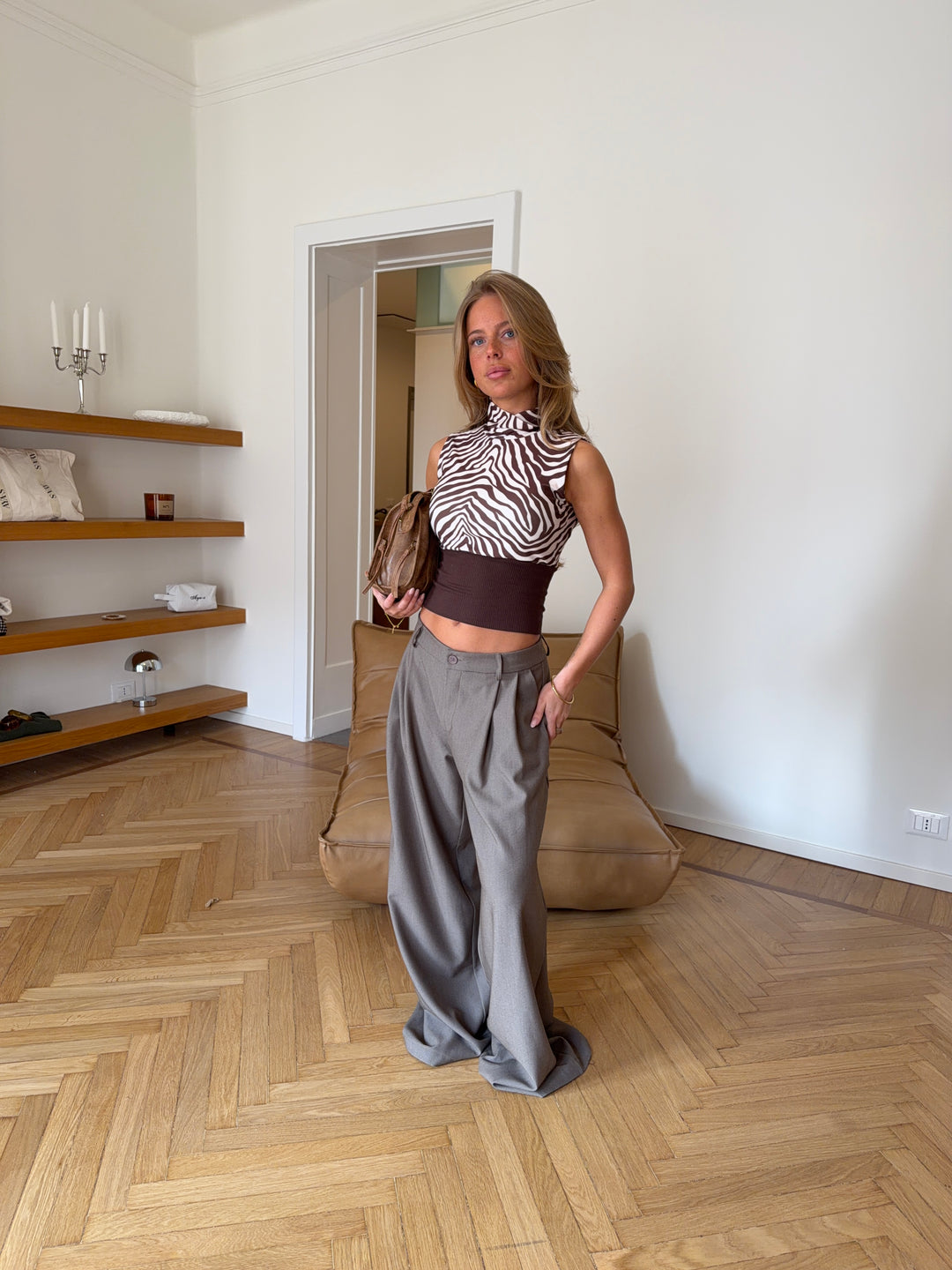 Jutta zebra top - Brun/hvid
