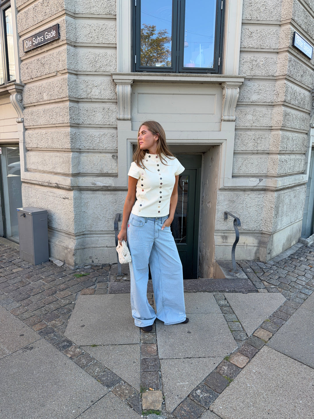 Bianca stribet lavtaljet løse jeans - Hvid/blå