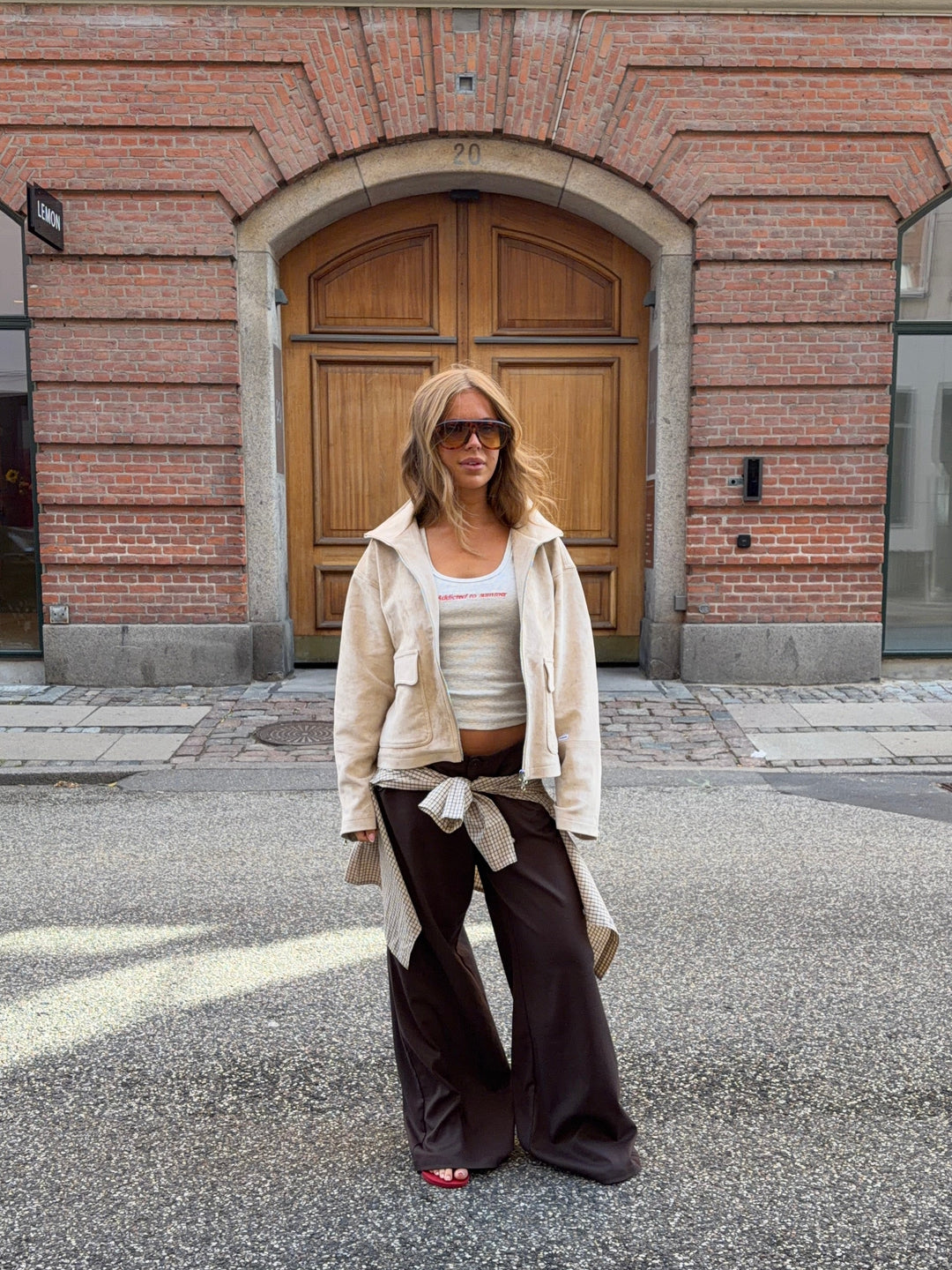 Leah high neck pu ruskindsjakke - Beige