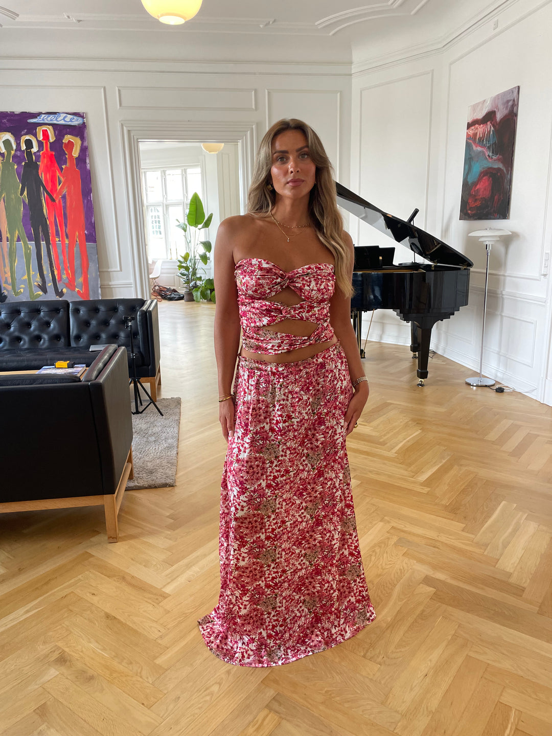 Sage blomster maxi nederdel - Rosa