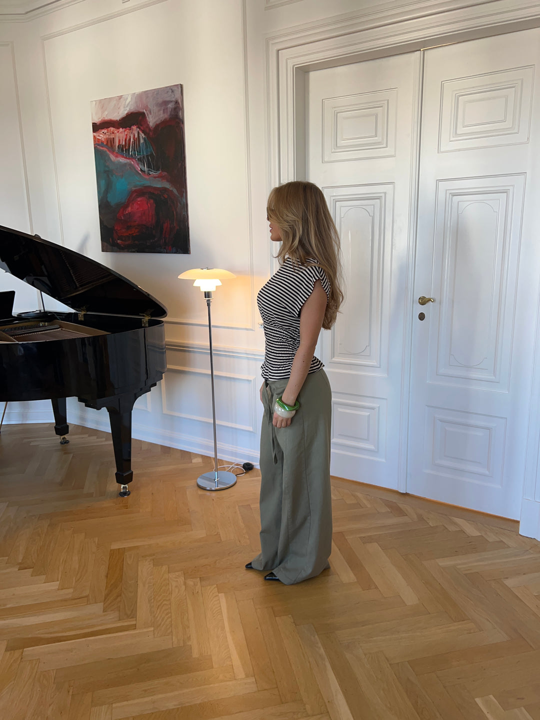 Bianca stribet smock top - Brun/hvid