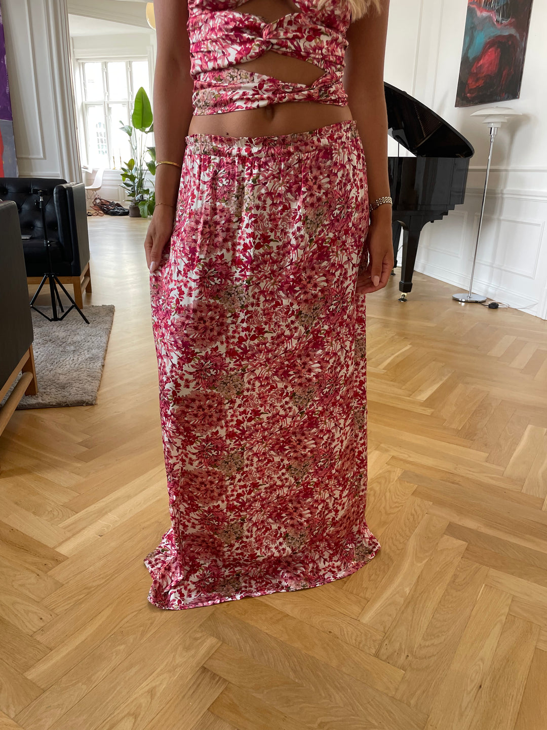 Sage blomster maxi nederdel - Rosa