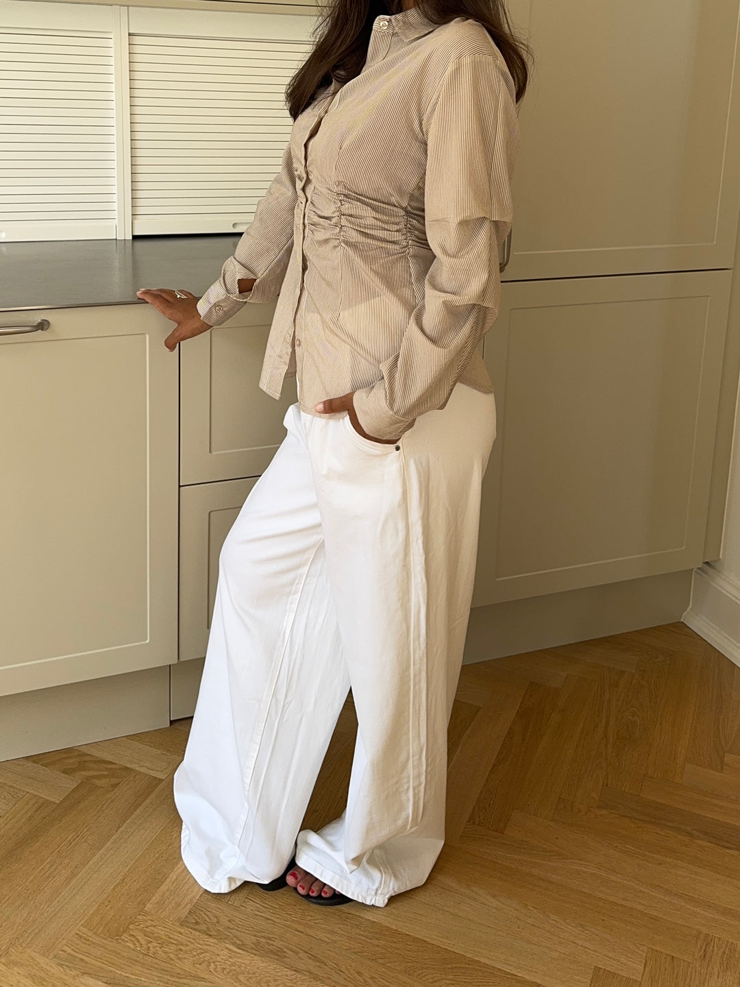 Chloe smock skjorte - Beige/Hvid