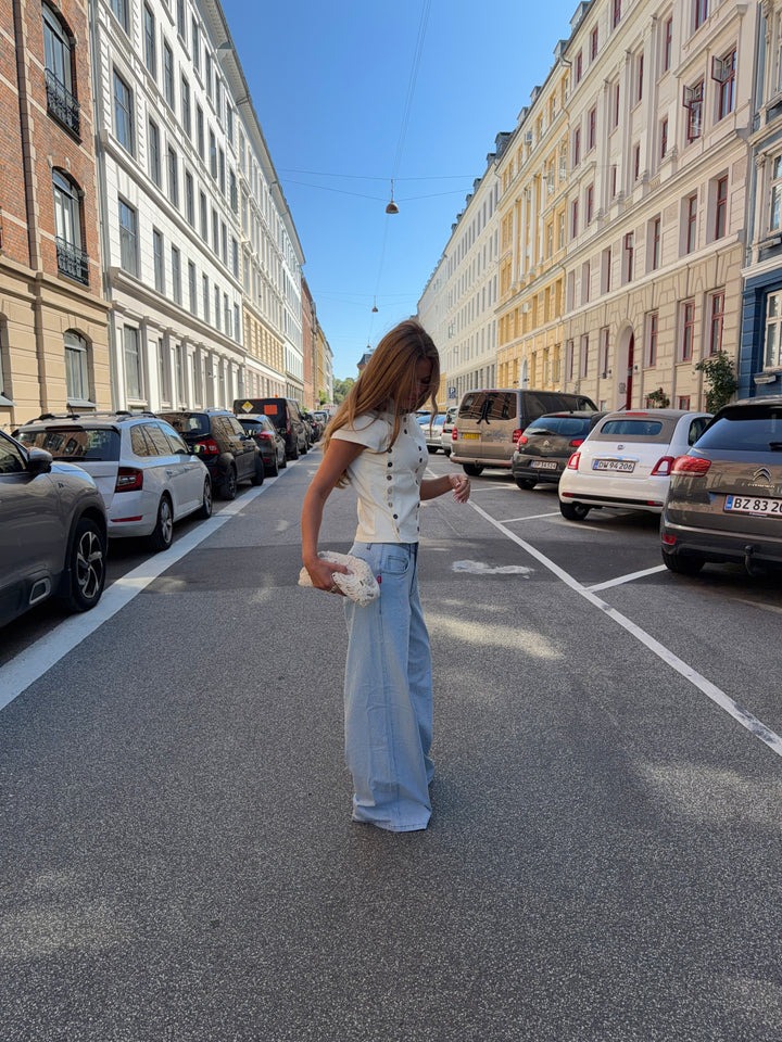 Bianca stribet lavtaljet løse jeans - Hvid/blå