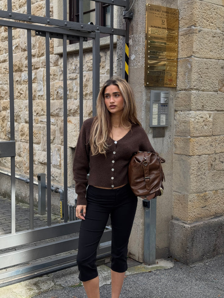Vigga fitted cardigan - Mørkebrun