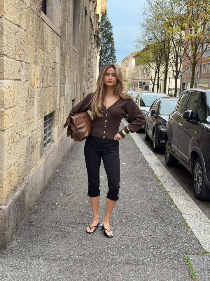 Vigga fitted cardigan - Mørkebrun