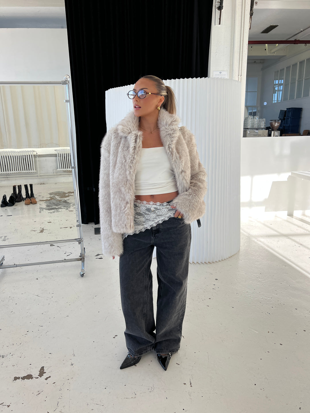 Liva pelsjakke - Beige melange