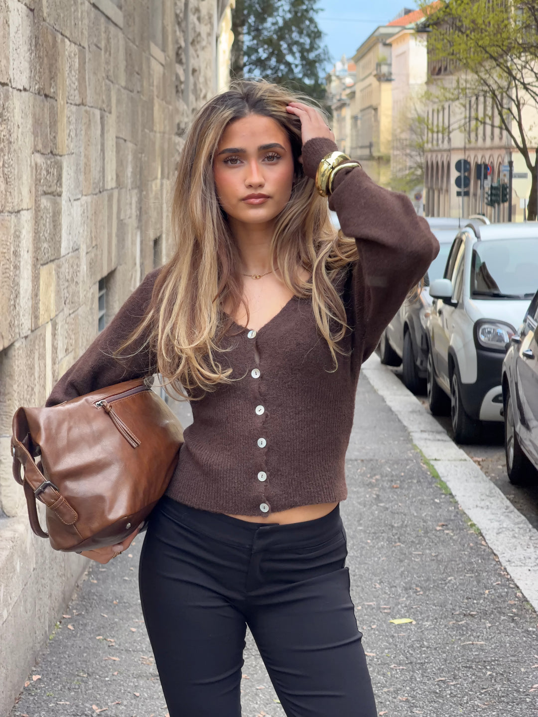 Vigga fitted cardigan - Mørkebrun