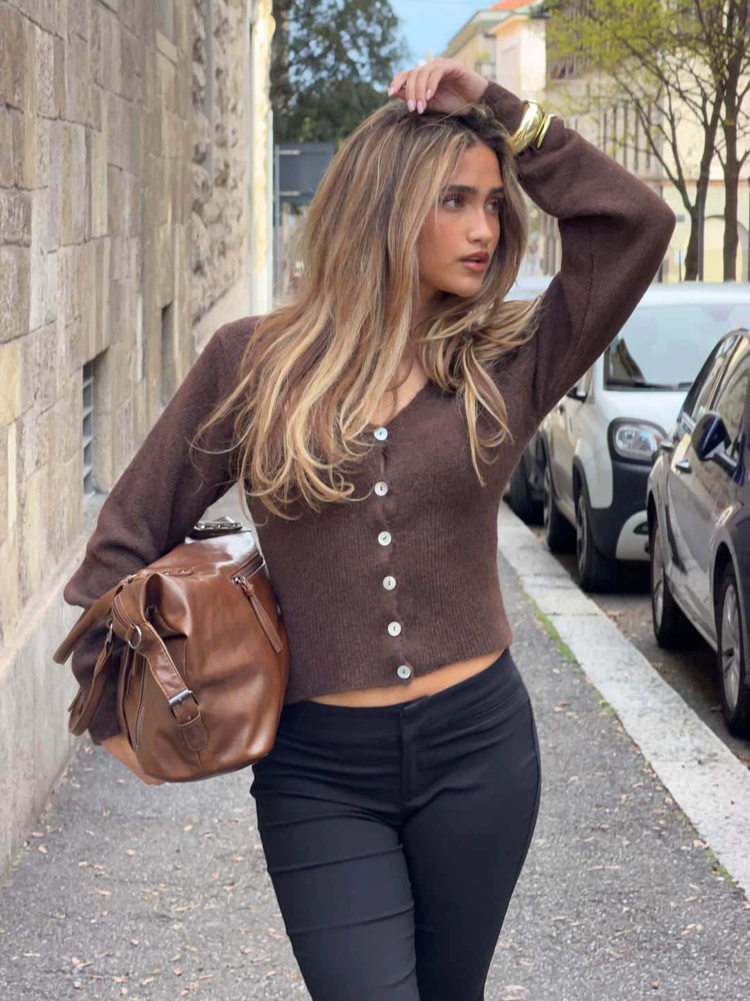 Vigga fitted cardigan - Mørkebrun