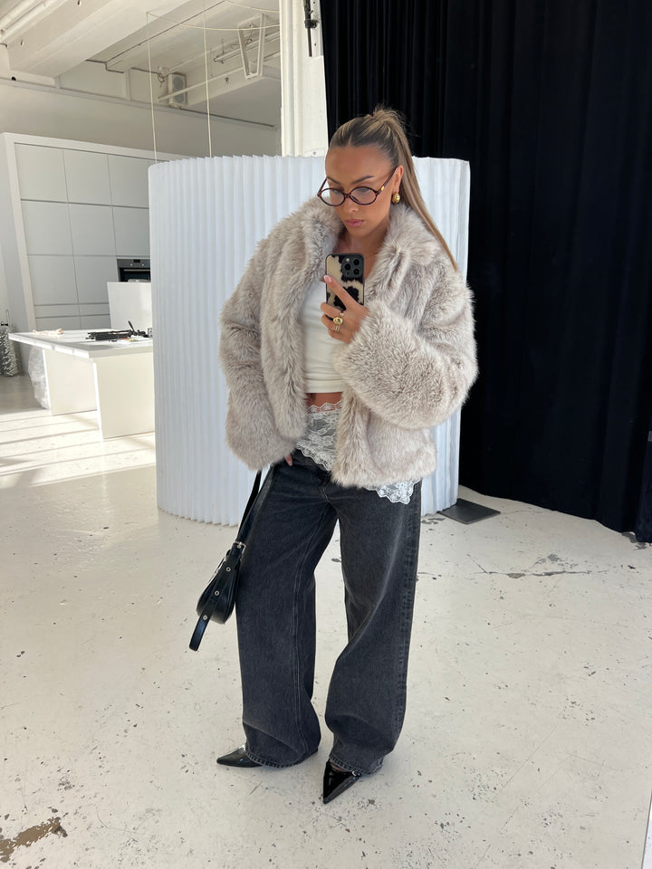 Liva pelsjakke - Beige melange