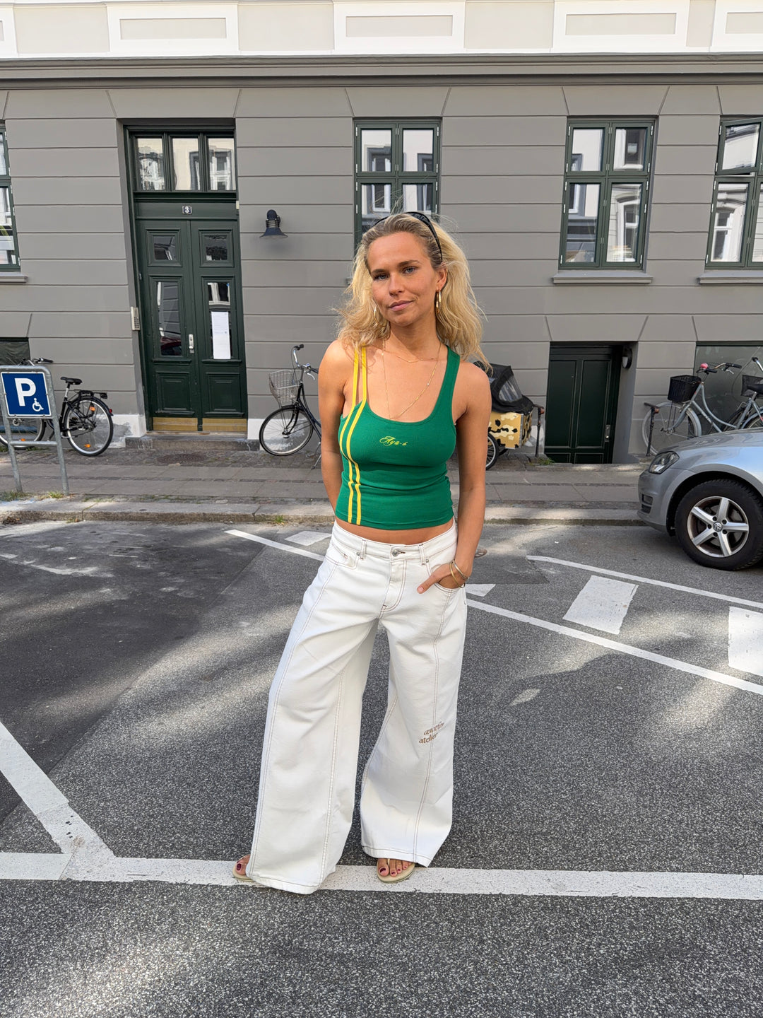 Leora rib top - Grøn/gul