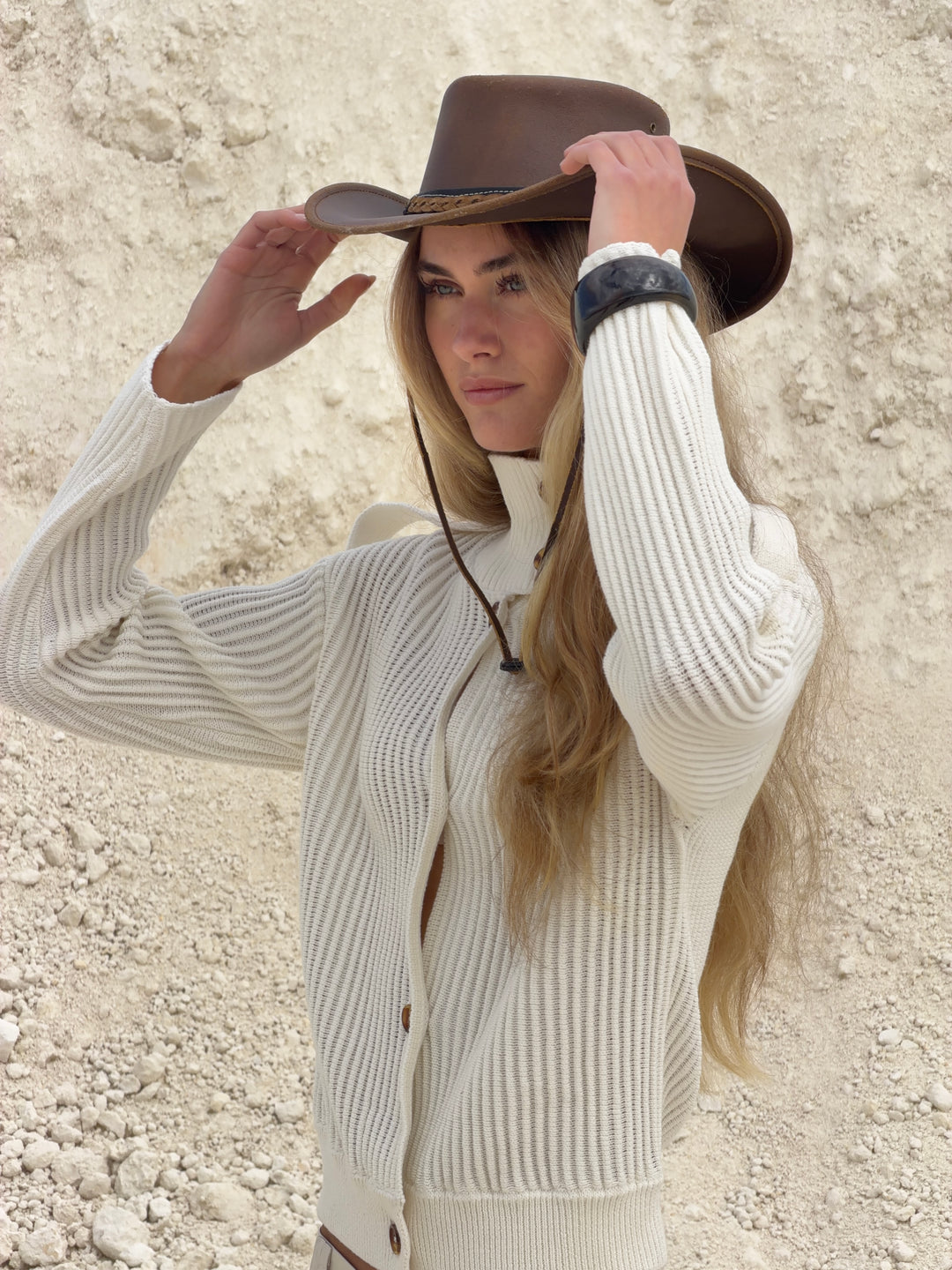 Solveig neck neck strik - Cremehvid