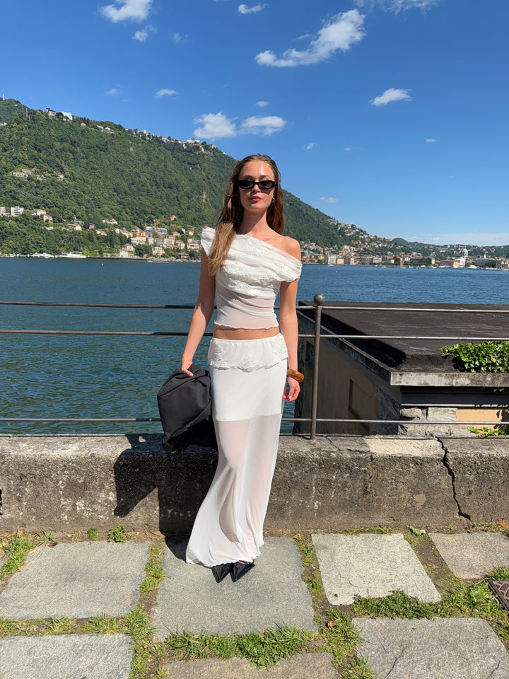 Kivo mesh off shoulder top - Hvid