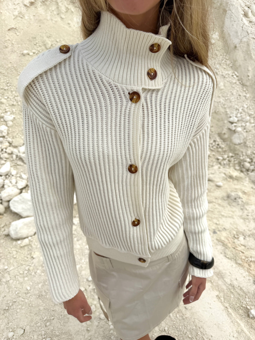 Solveig neck neck strik - Cremehvid