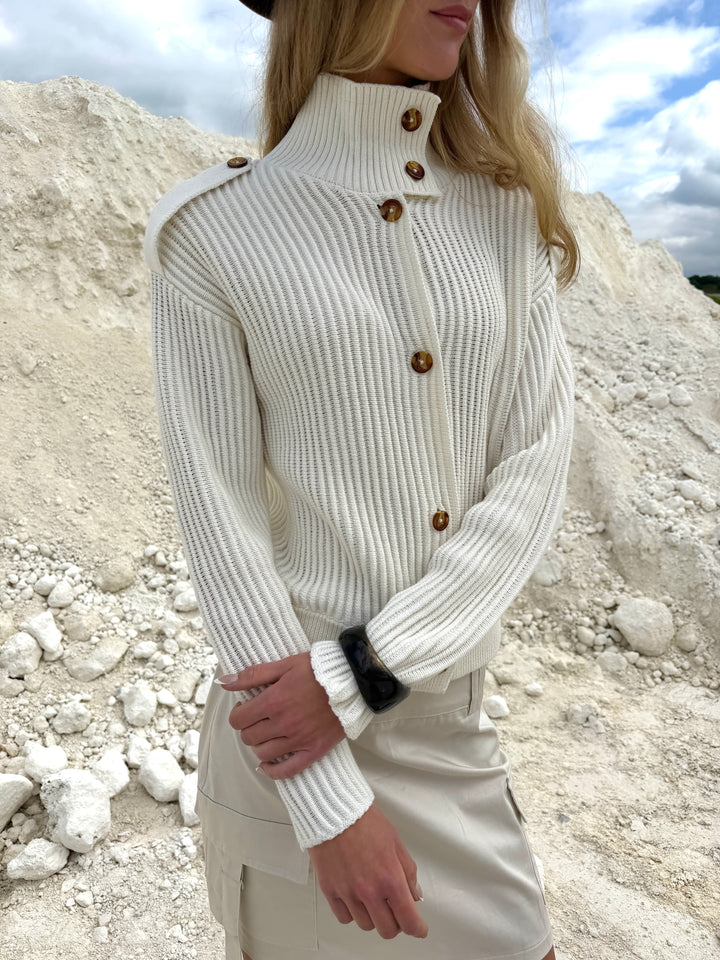Solveig neck neck strik - Cremehvid
