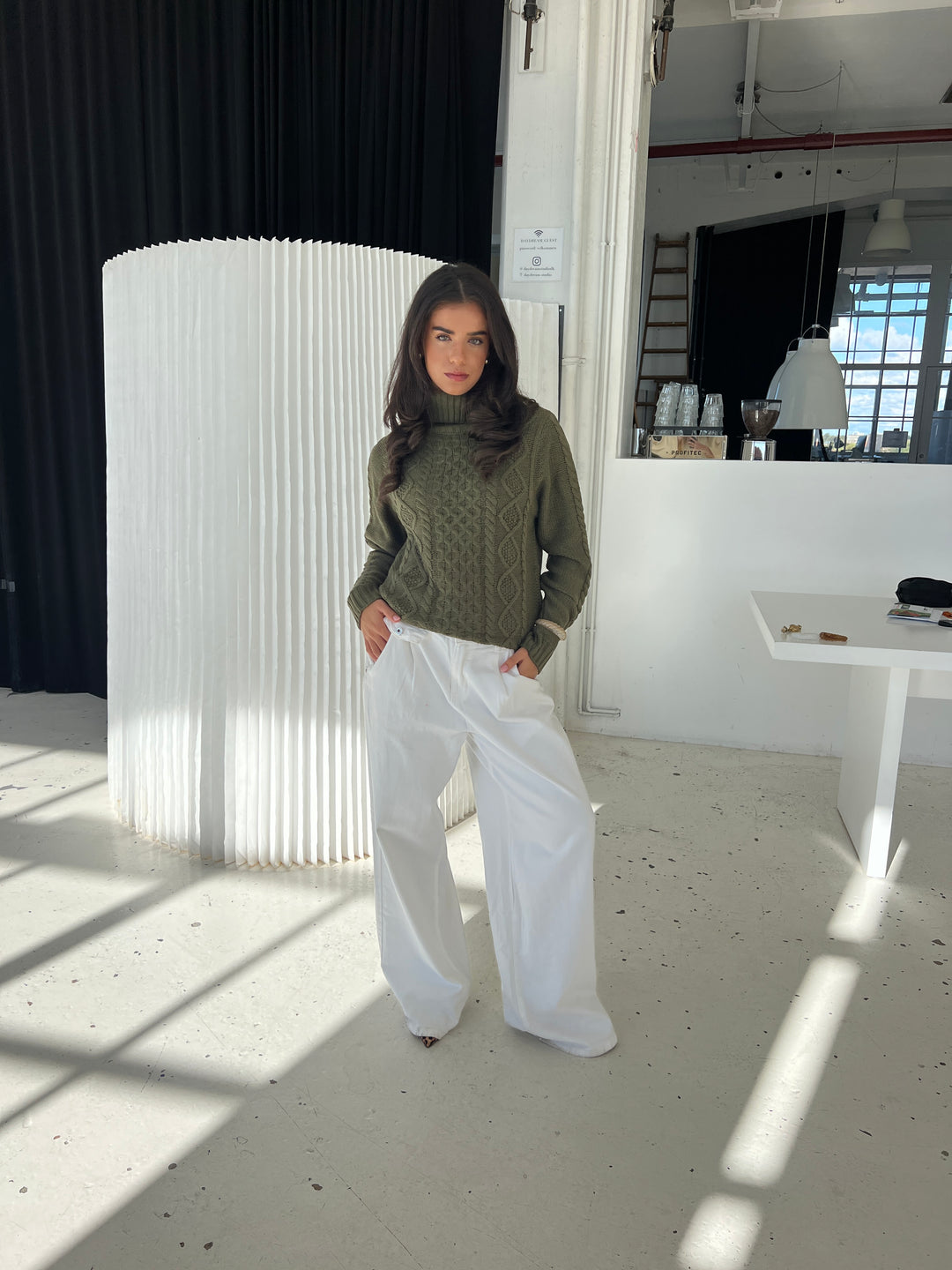 Elvira turtleneck striktrøje - Mørkegrøn