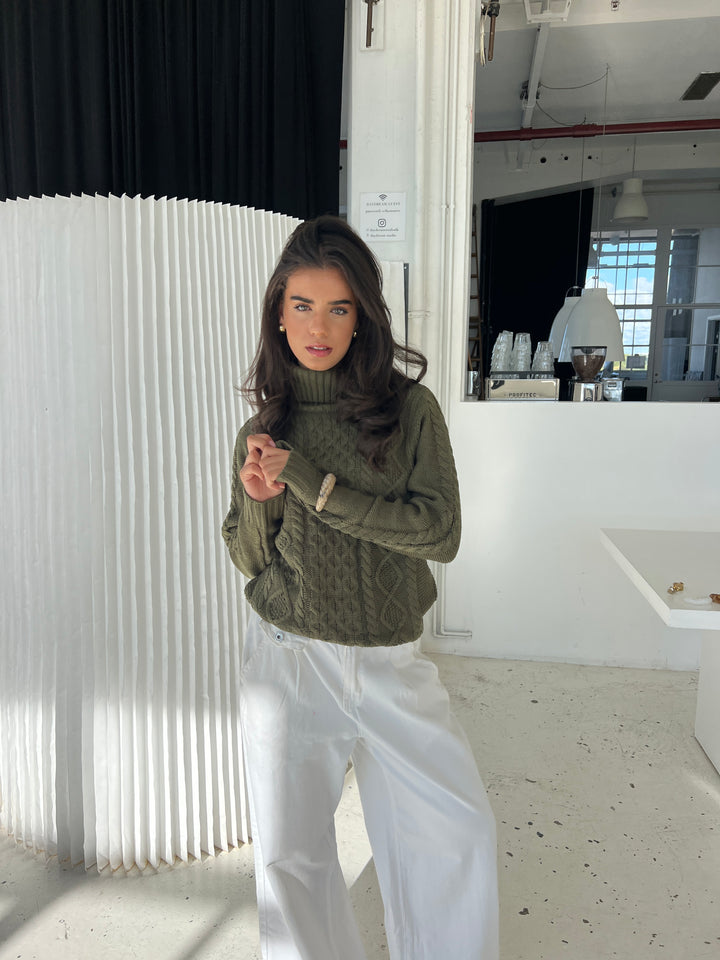 Elvira turtleneck striktrøje - Mørkegrøn