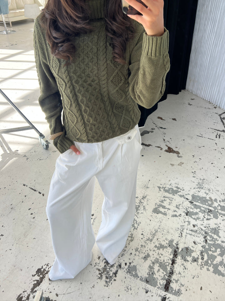 Elvira turtleneck striktrøje - Mørkegrøn