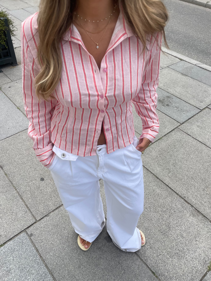 Liora stripet hørskjorte - Lyserød/Pink