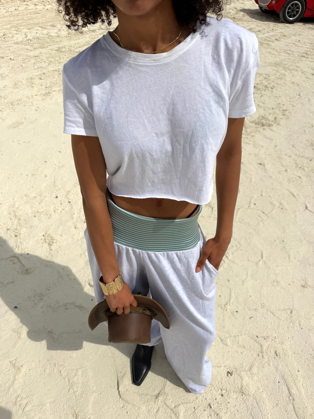 Wela stribet sweatpants - Grå mélange