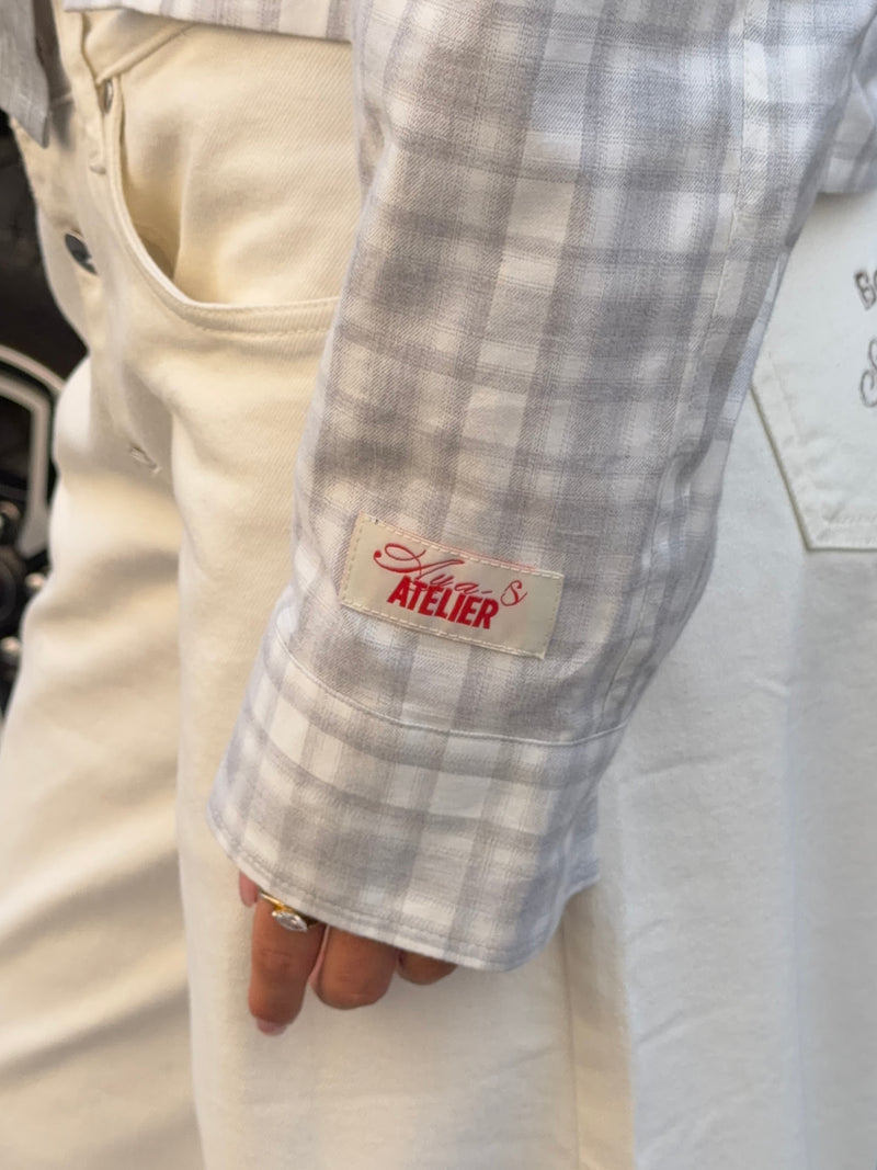 Hilma dobbelt boxy shirt - Lysegrå/hvid