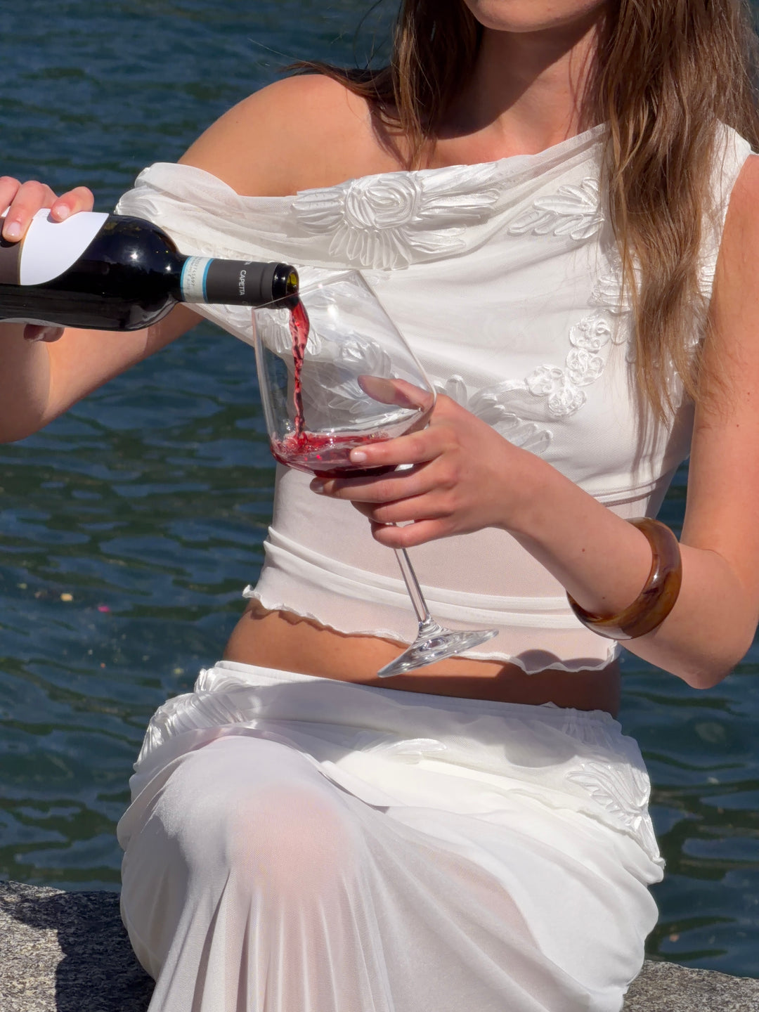 Kivo mesh off shoulder top - Hvid
