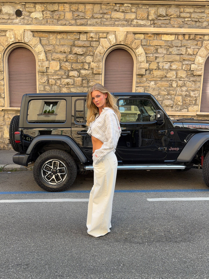Hilma dobbelt boxy shirt - Lysegrå/hvid