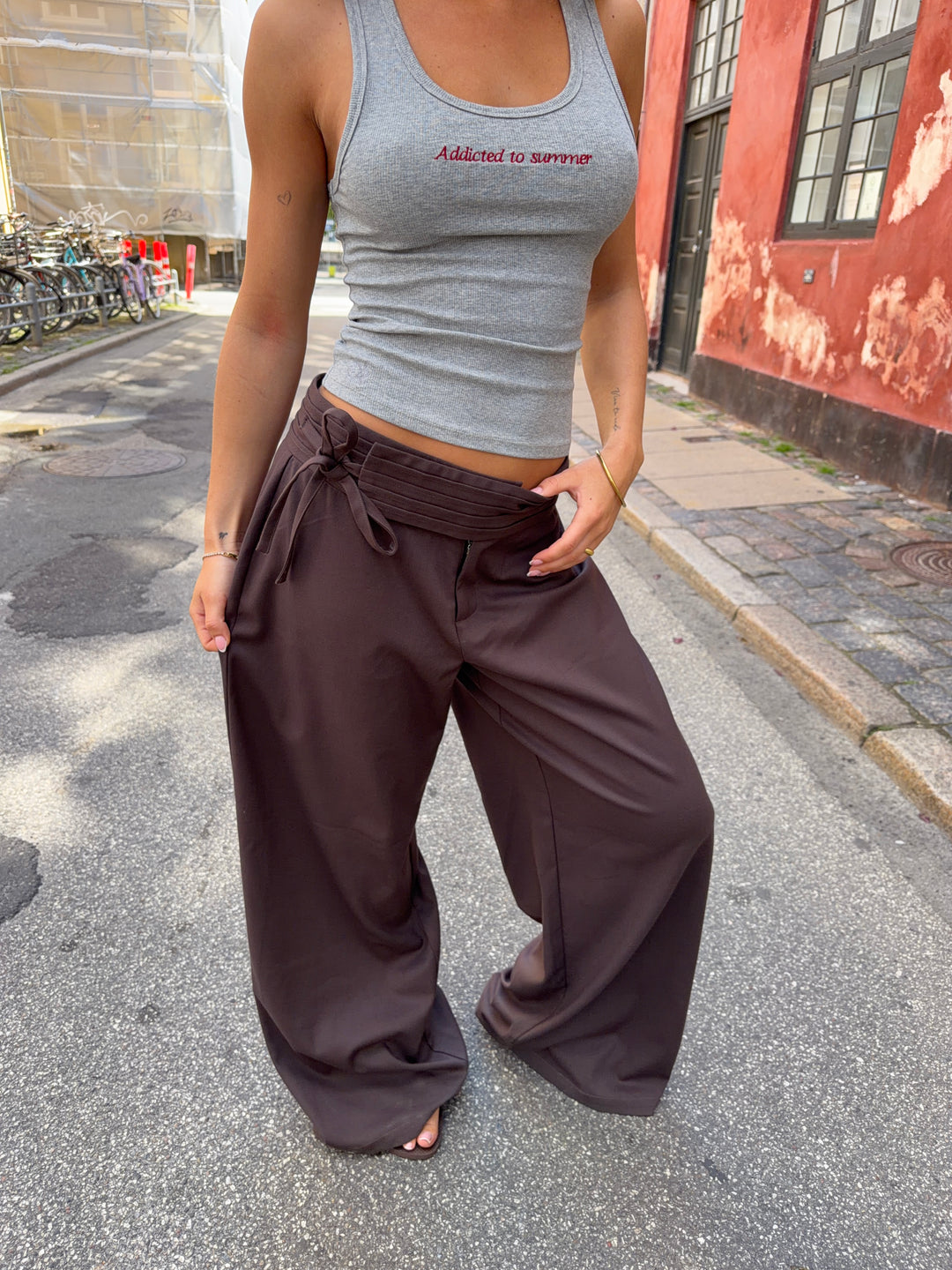 Gia løse bindebånds suit pant - Mørkebrun