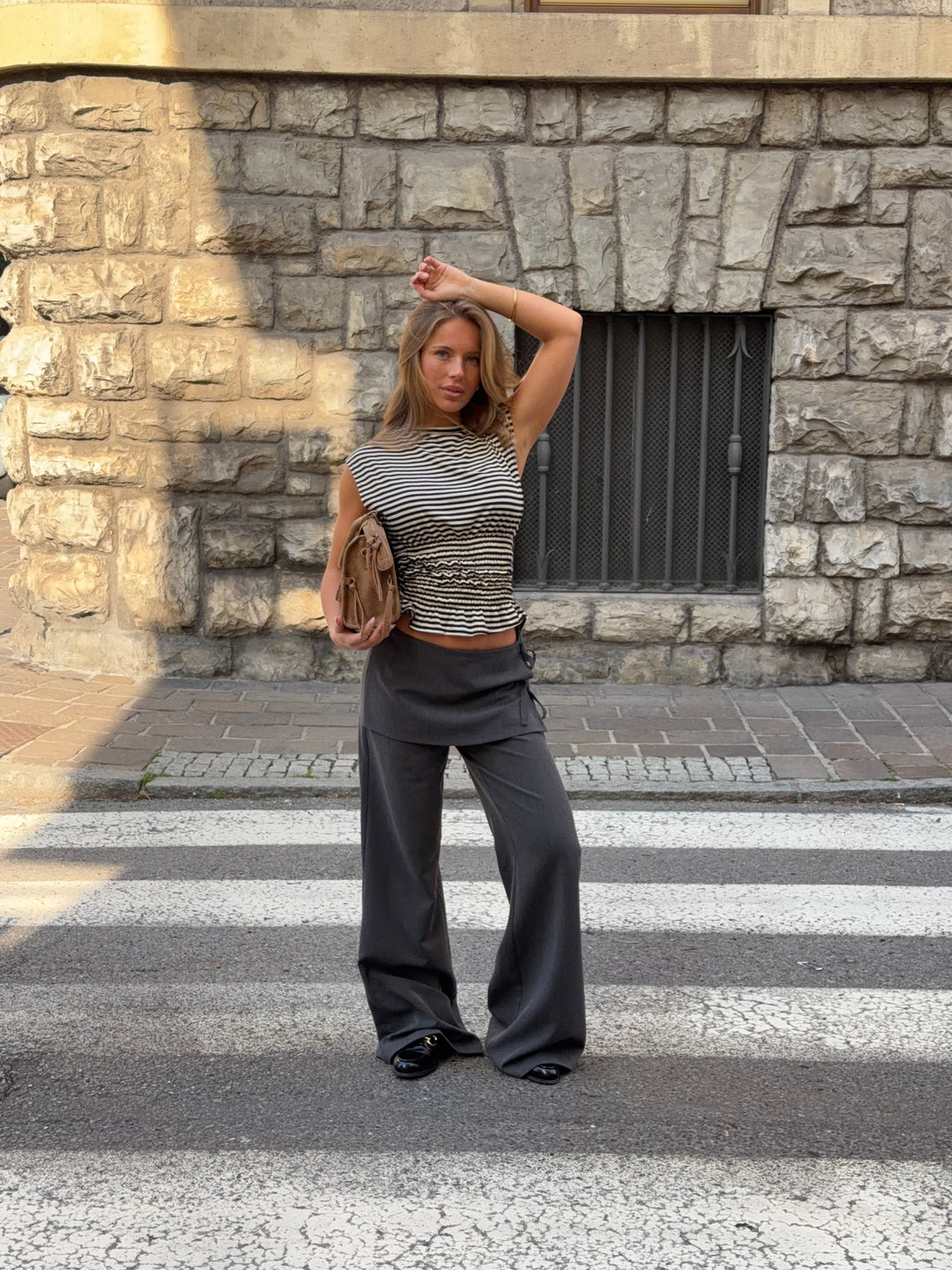 Laura bindebånds suit pants - Melange grå