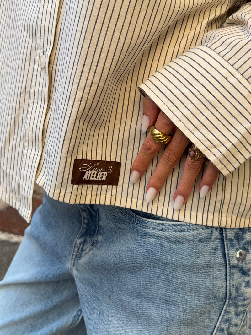Hilma boxy pinstriped shirt - Råhvid/grå