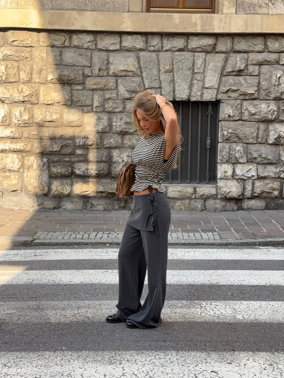 Laura bindebånds suit pants - Melange grå