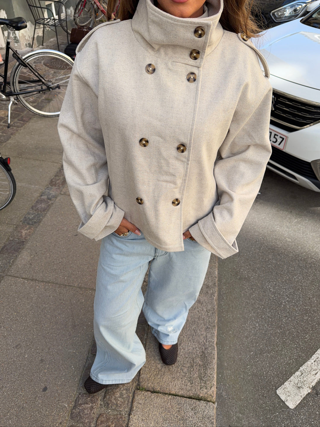 Cleo funnel neck trenchcoat jakke - Lysegrå