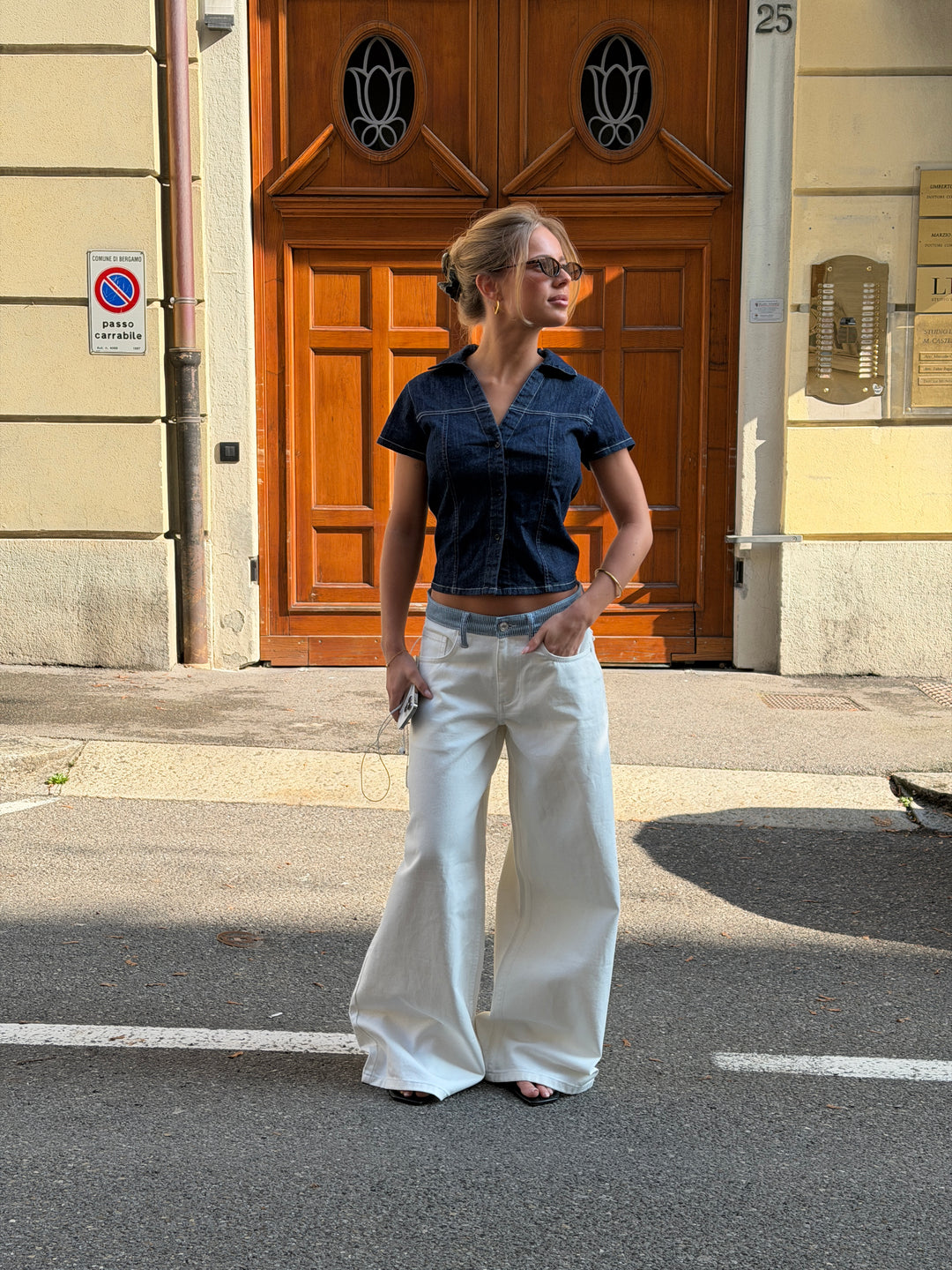 Bjørk stribet lavtaljet løse jeans - Hvid/Blå