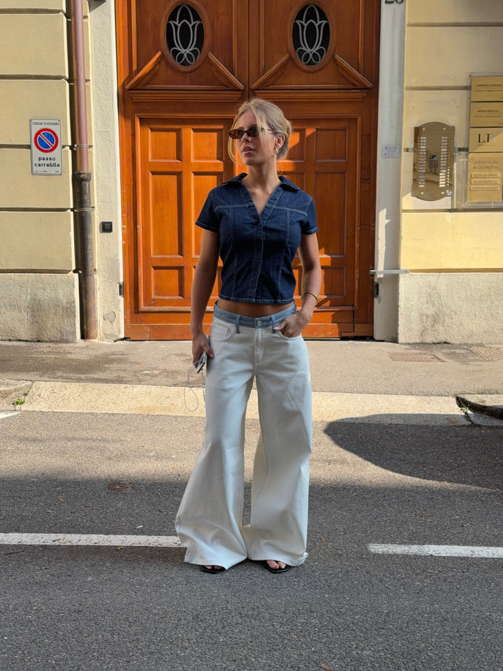 Bjørk stribet lavtaljet løse jeans - Hvid/Blå