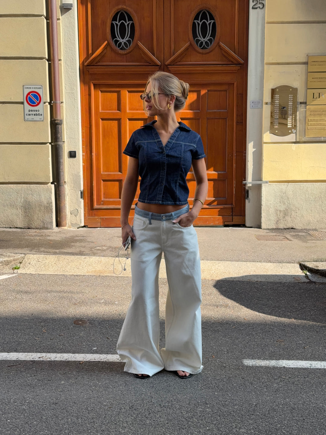 Bjørk stribet lavtaljet løse jeans - Hvid/Blå