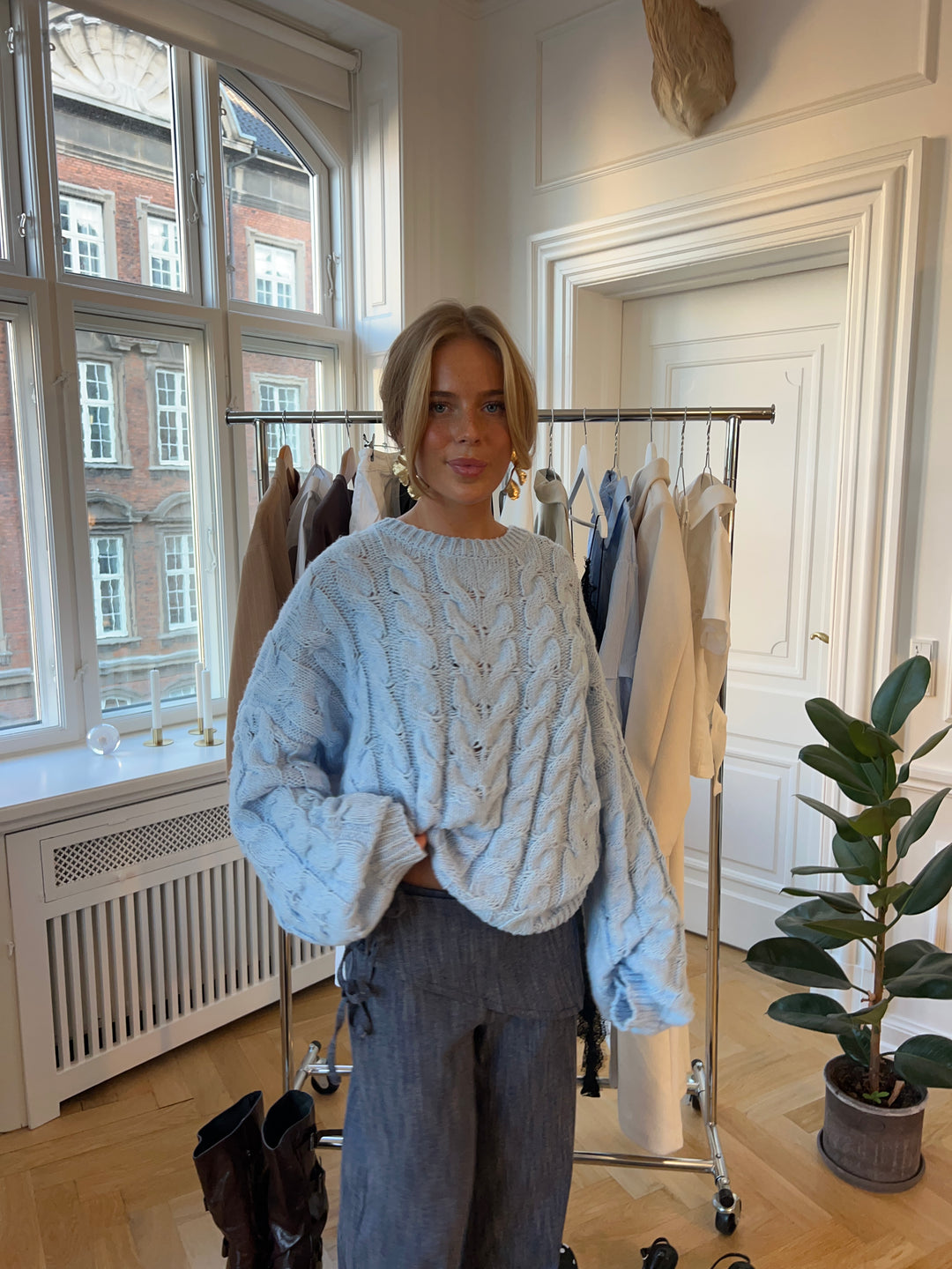 Anora chunky striktrøje - Lyseblå