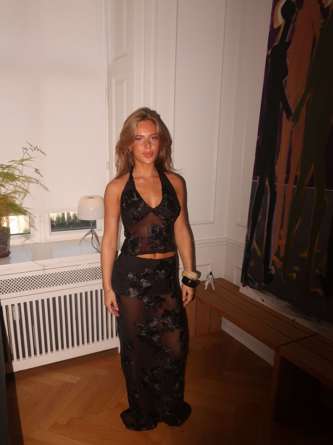 Kivo maxi mesh nederdel - Sort