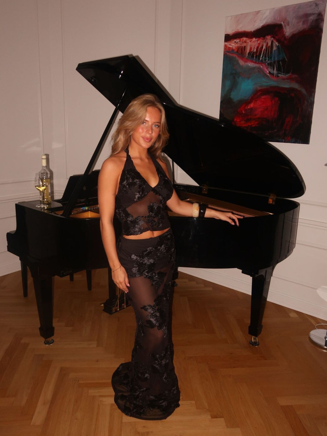 Kivo maxi mesh nederdel - Sort