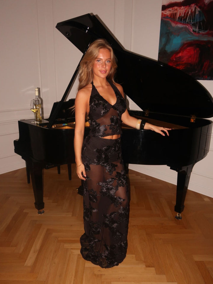 Kivo maxi mesh nederdel - Sort