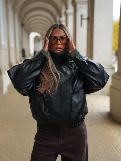 Linea pu high neck jakke - Sort