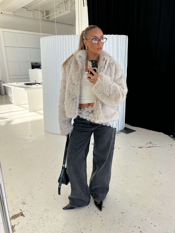 Liva pelsjakke - Beige melange