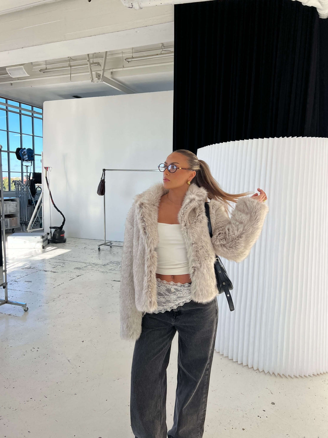 Liva pelsjakke - Beige melange