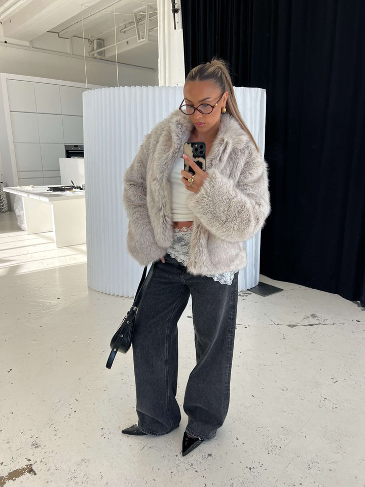 Liva pelsjakke - Beige melange