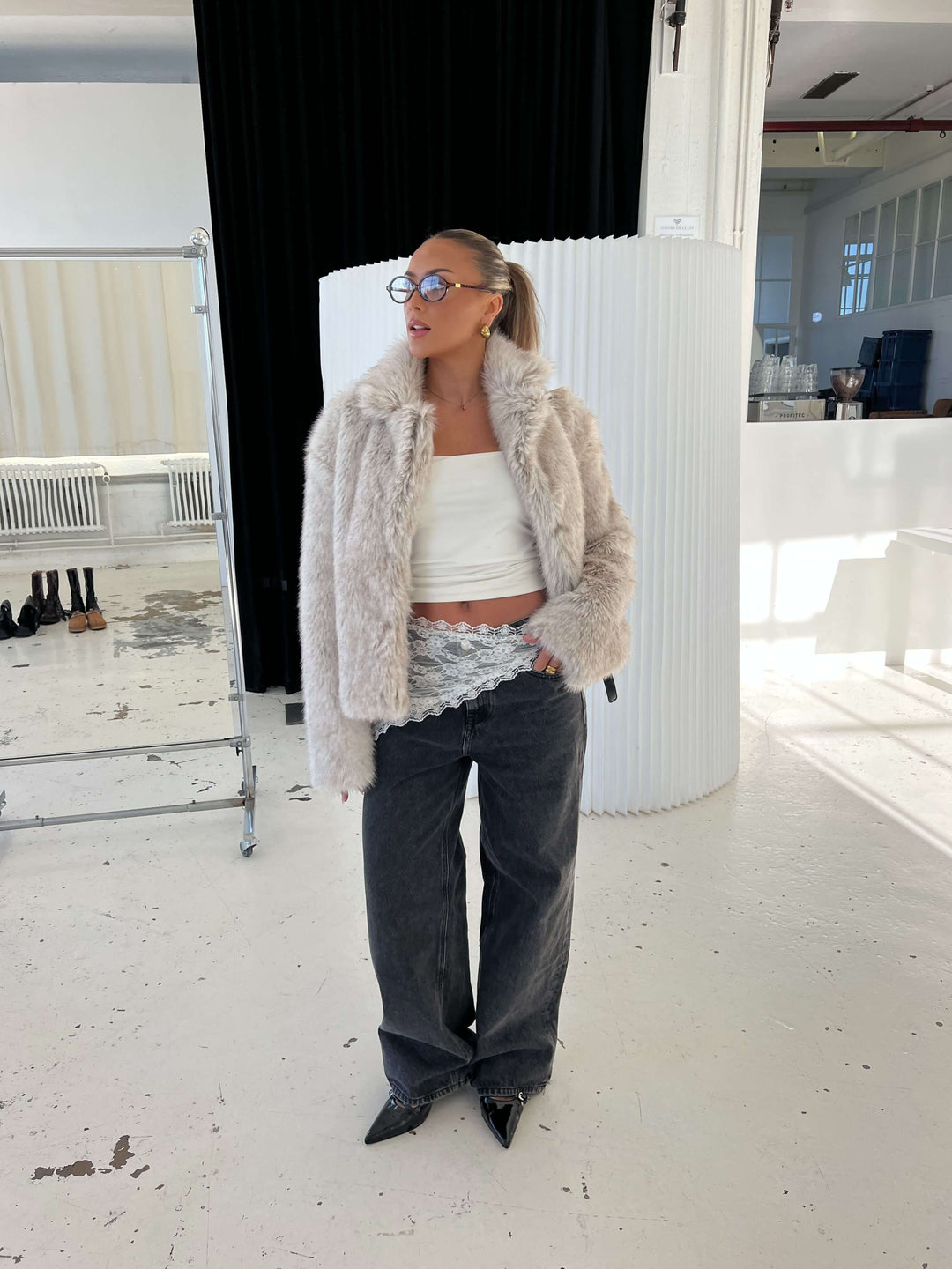 Liva pelsjakke - Beige melange