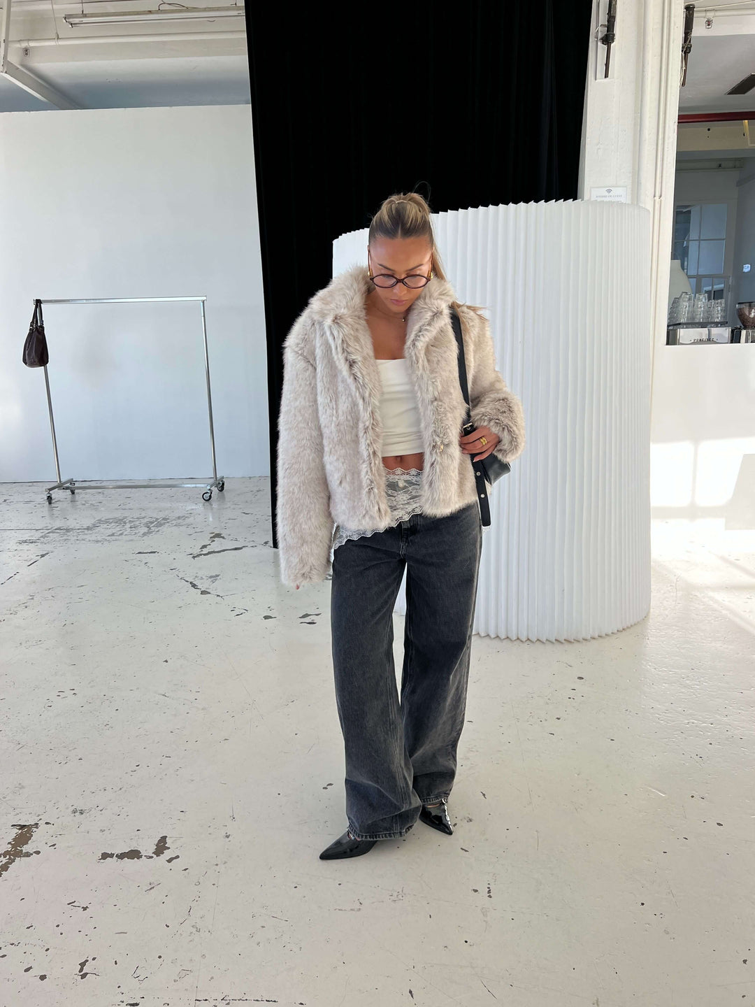 Liva pelsjakke - Beige melange