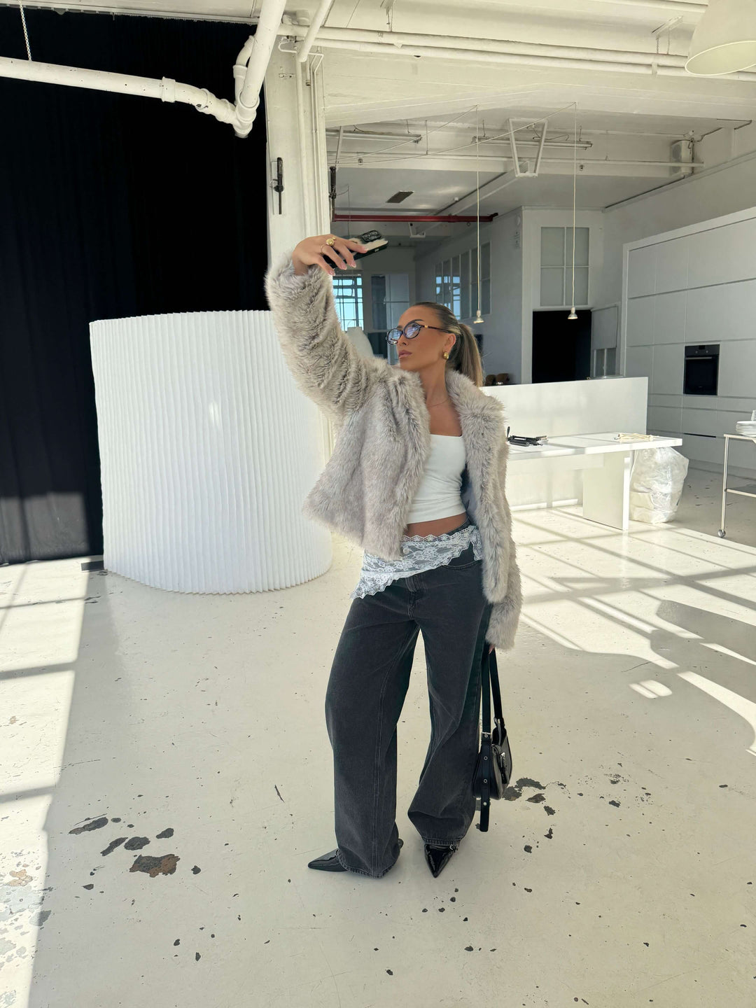 Liva pelsjakke - Beige melange