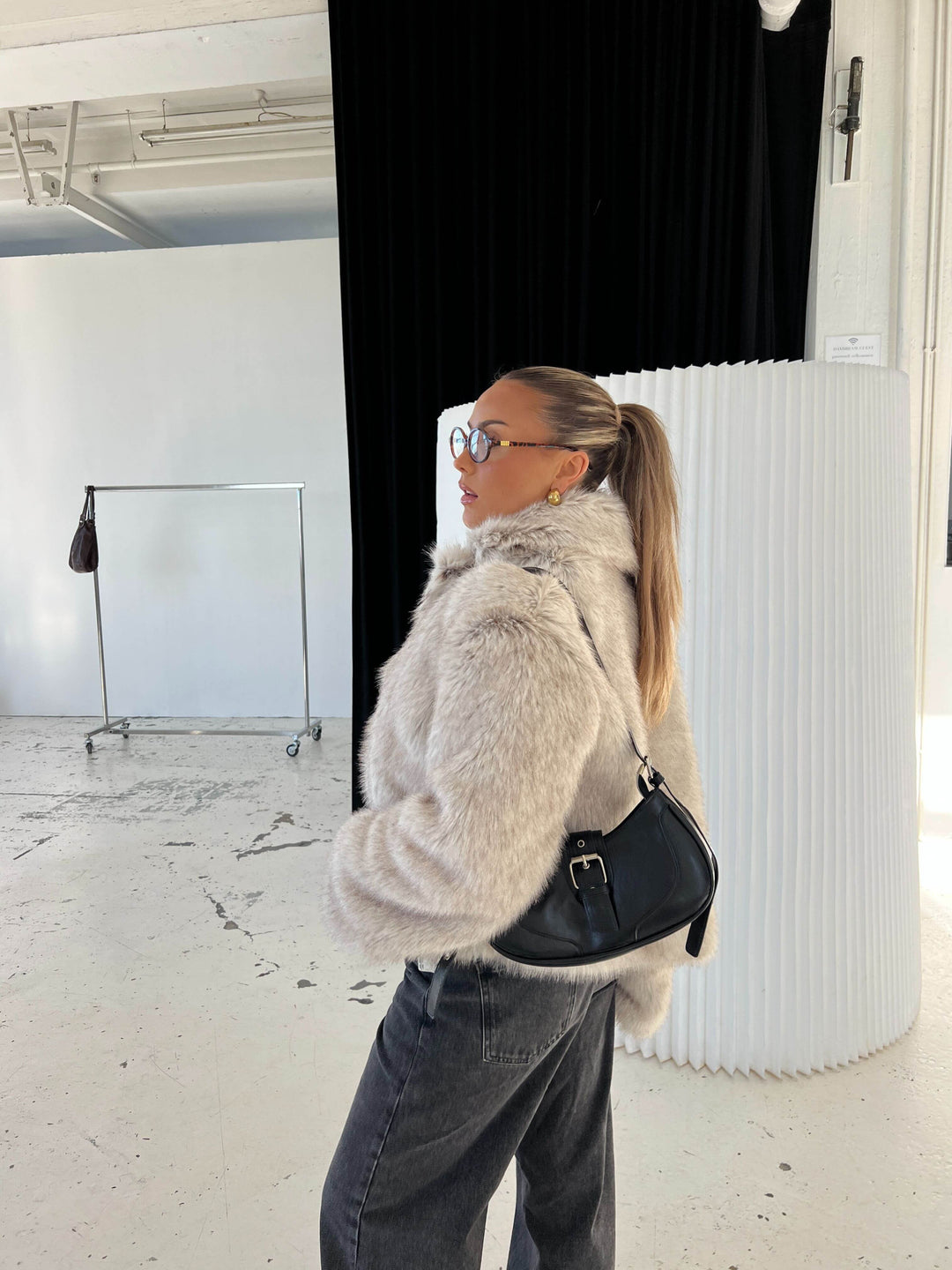 Liva pelsjakke - Beige melange